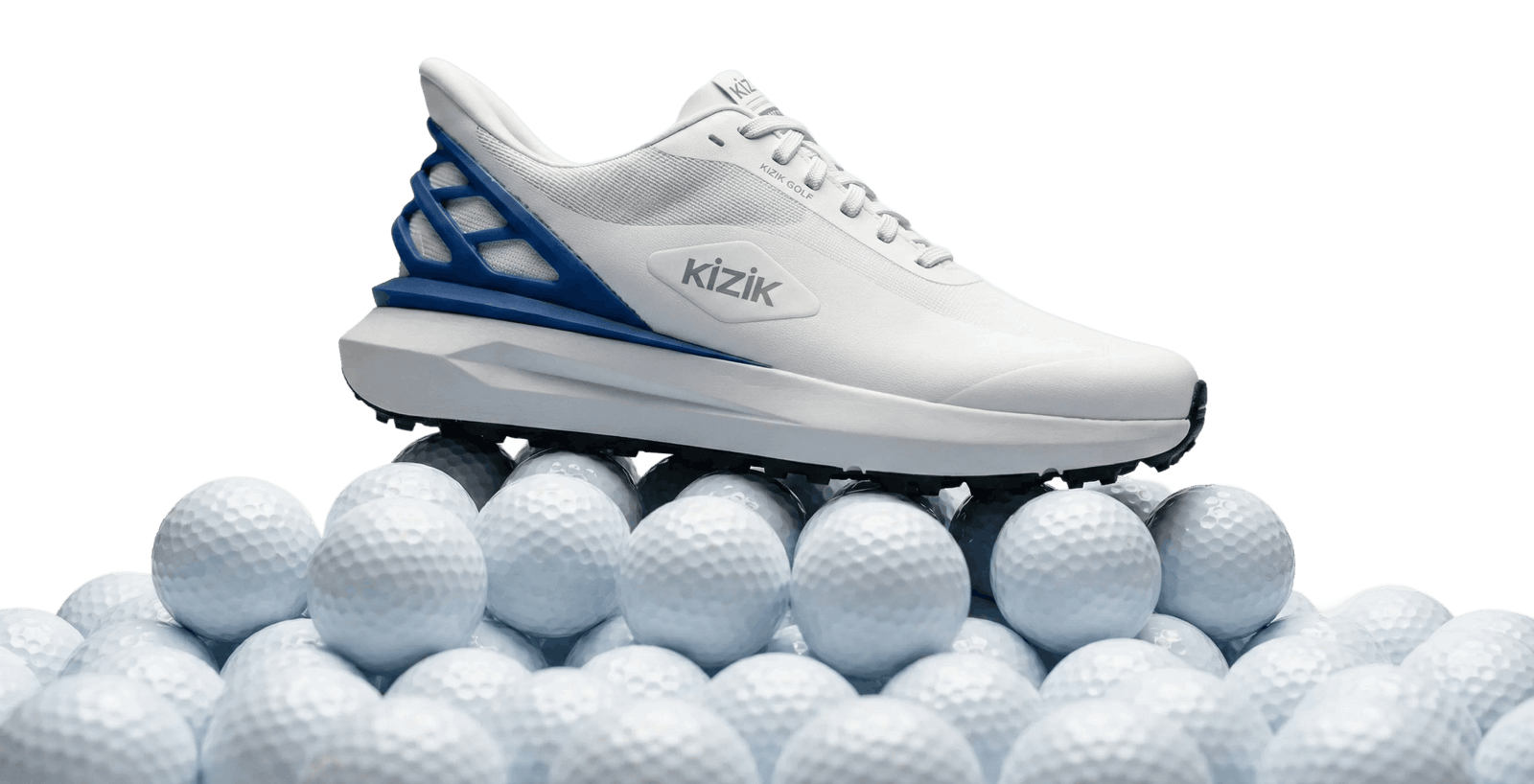 Kizik golf shoe on golf balls