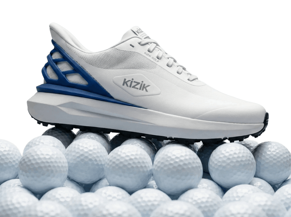 Kizik golf shoe on golf balls